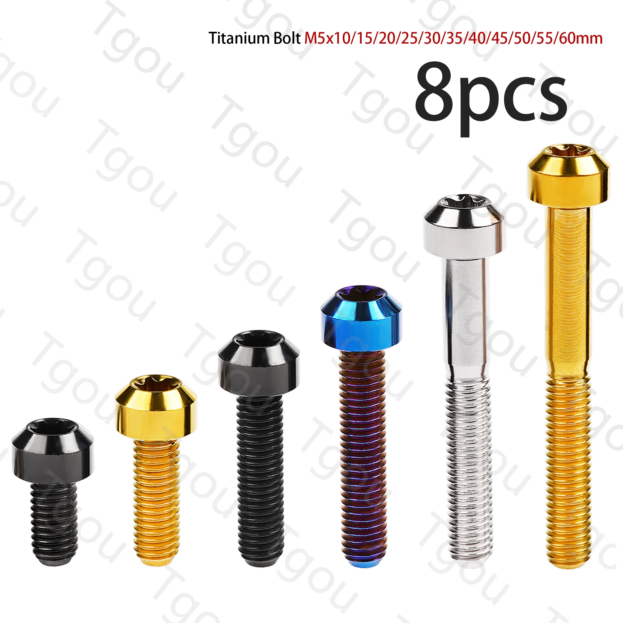 

Tgou Chamfered Titanium Bolts M5x10/15/20/25/30/35/40/45/50/55/60mm Use Torx T25 Head Screws for Bicycle 8pcs