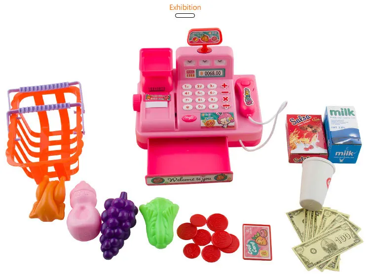 Simulation Supermarket Cash Register Game Toy Electronic Pretend Play House Toys Lighting And Sound Vending Counter Shopping Car