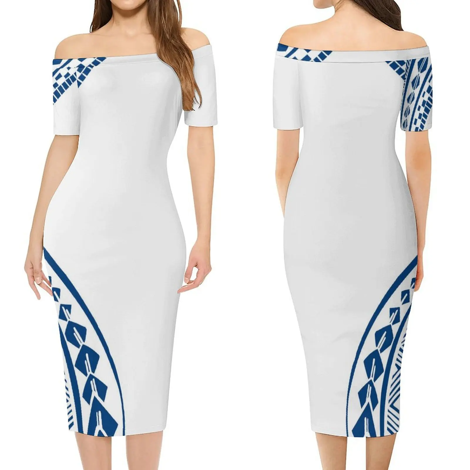 Summer Short Sleeve Women'S Dress Custom Tailored Polynesian Traditional Print Design Elegant Temperament Slim Dress