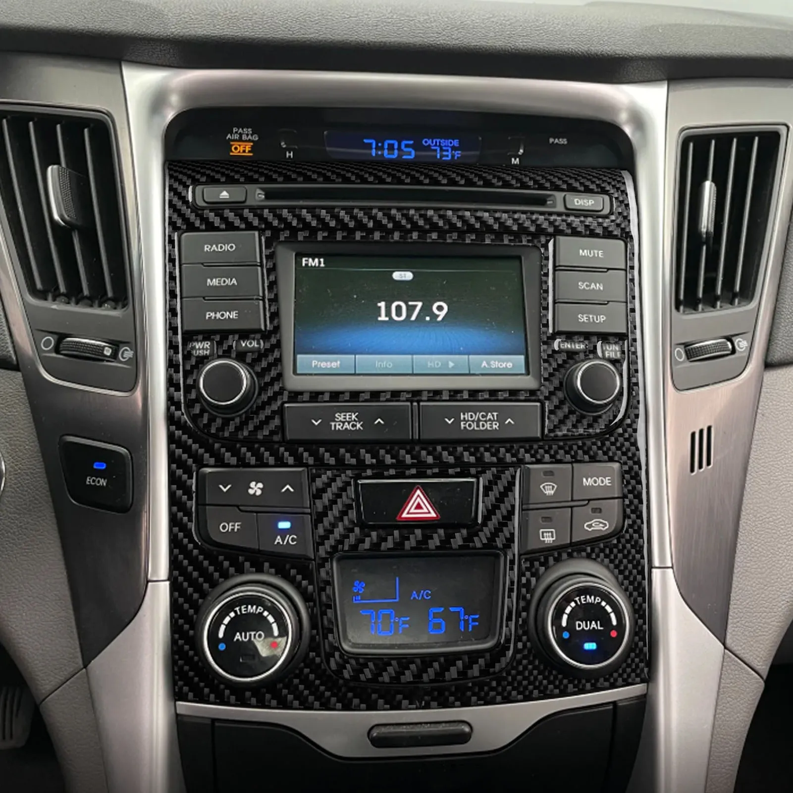 Real Carbon Fiber Car Accessories Center Radio Panel Trim Cover Soft Sticker For Hyundai Sonata 8th Gen YF 2011 2012 2013 2014