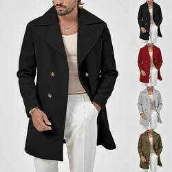 Men's Solid Color Coat Mid Length Autumn Winter Overcoat Warm Pockets Thick Long new in coats & jackets Daily Elegant Male Coat