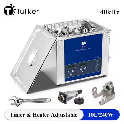 Tullker T-040S 10L Digital Ultrasonic Cleaner Bath with Heater and Timer for PCB Metal Part Oil Rust Remove Injector Sonic Clean