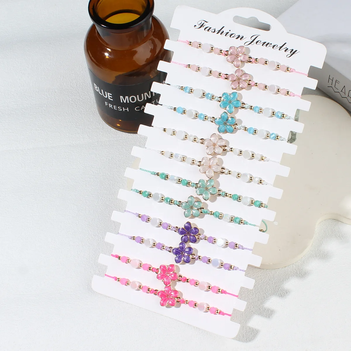 6/12 قطعة/الحزمة المينا زهرة Charms سوار مجموعة خرز زاهي الألوان حبل مضفر قابل للتعديل اليدوية سوار مجموعة للنساء مجوهرات #1
