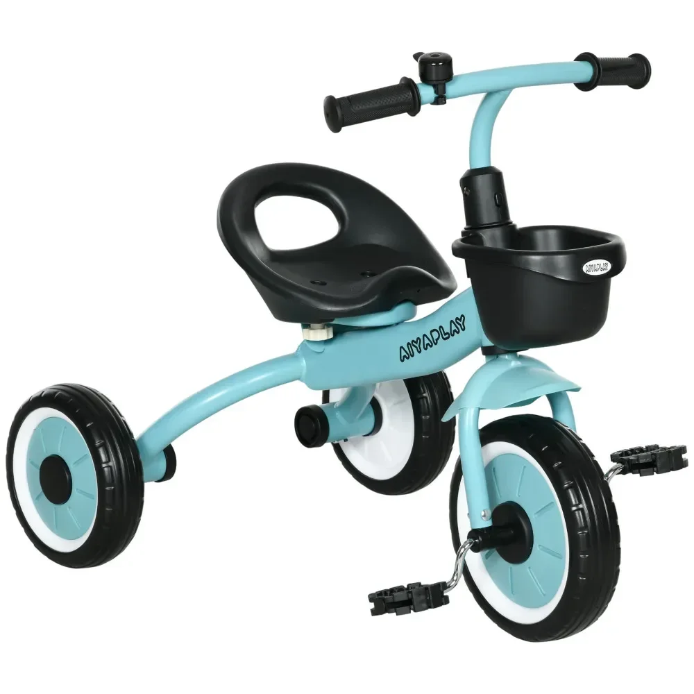 Tricycle pour enfants de 2 à 5 ans, siège réglable, vélo robuste à pédale pour enfants avec poignées de guidon de cloche de panier