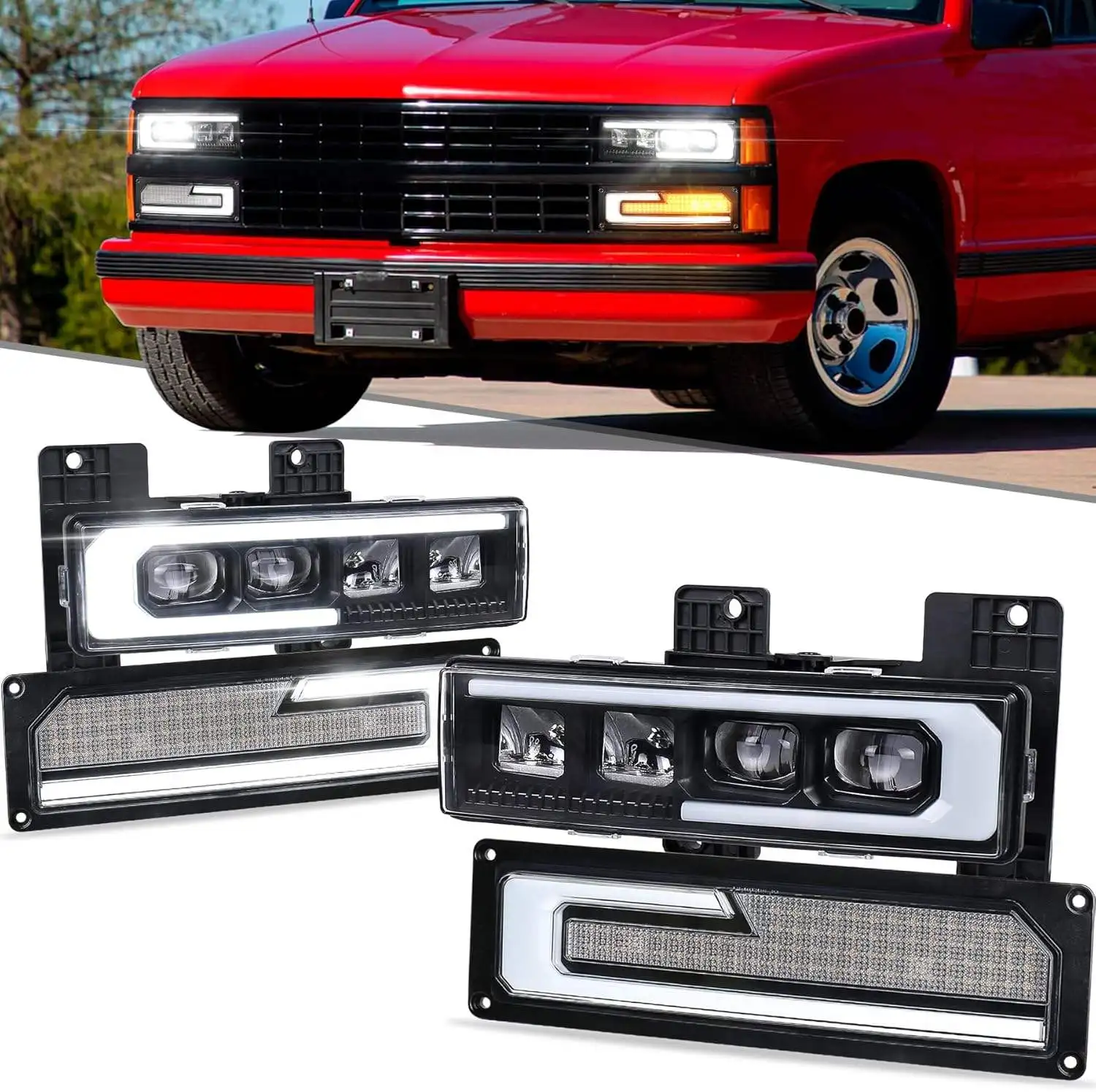 MOVOTOR Upgrade Brighter Headlights with DRL Welcome Light LED Headlight for 1988-1998 Chevrolet Silverado 1500