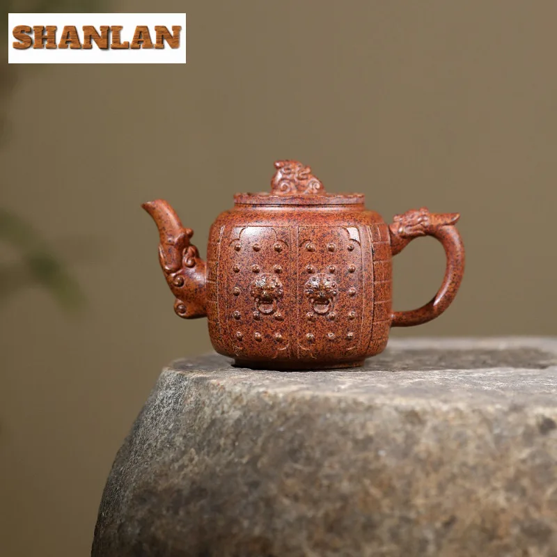 

340 мл высококачественные чайники из фиолетовой глины Исин, горшок для ворот ручной работы, необработанная руда, киль, чайник из золота, песка, дрова с заварочным набором Zisha