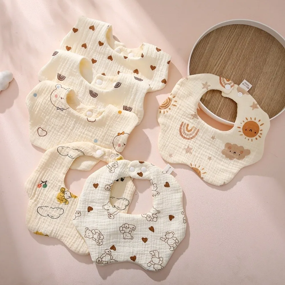 Cute 6 Layer Cotton Bib Soft Waterproof Saliva Towel Cartoon Feeding Bib Infant