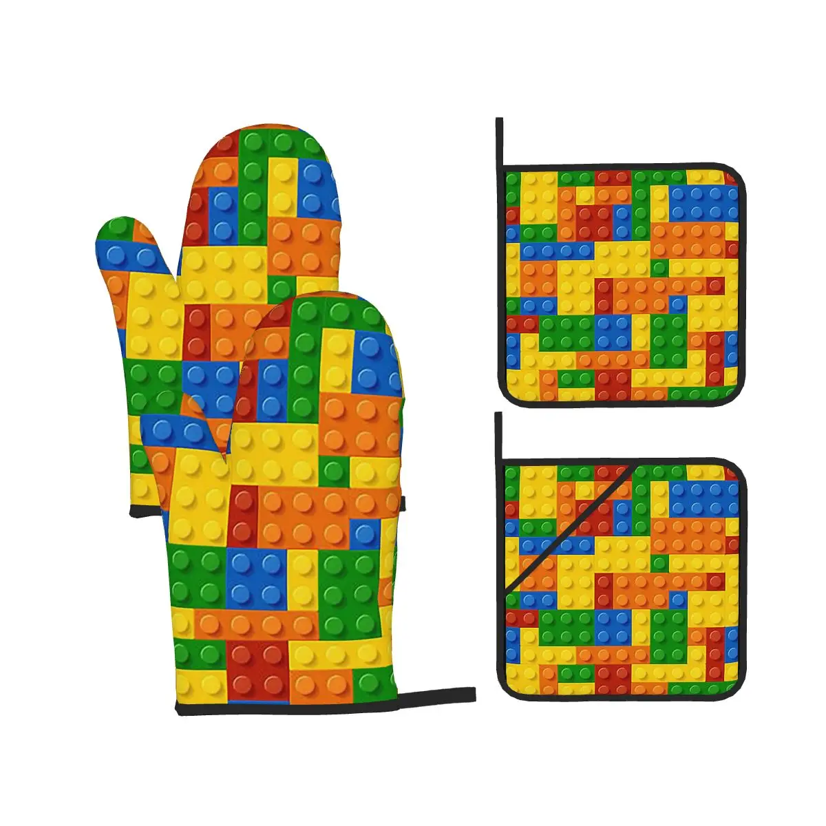 Building Blocks Construction Brick Oven Mitts and Pot Holder Sets of 4 for Baking Kitchen Cooking Resistant Non-Slip Gloves