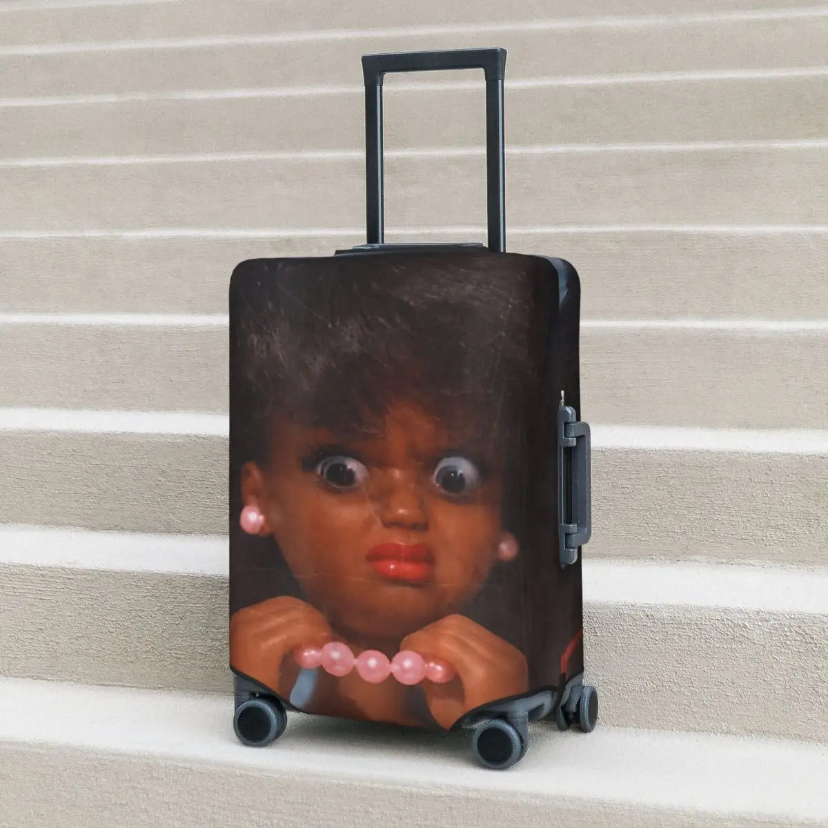 

Black Disgusted Doll Face Meme Funny Disgusting Joke Suitcase Cover Flight Useful Luggage Accesories Travel Protector