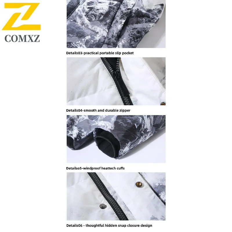 COMXZ Men Puffer Jacket Gradient Korean Style Ski Warm Windproof Travel Cotton Padded Jacket High Quality Snow Padded Jackets