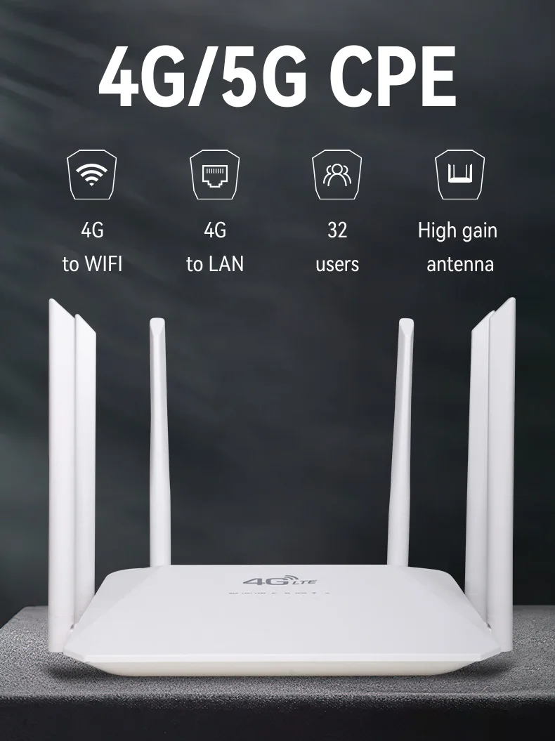 New 2023 CPE Hotspot 4G WiFi Router Wireless Broadband 3 Ports Modem Mifi Sim Card With 6 Antenna Portable WiFi Network