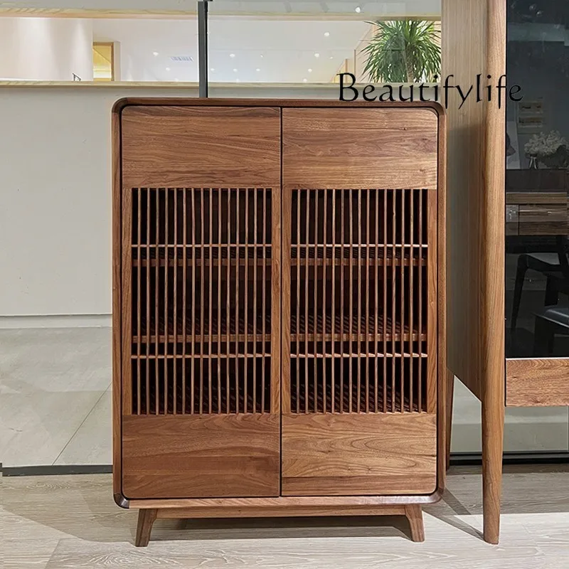 Nordic Light Luxury Solid Wood Shoe Cabinet American Retro Style Home Shelf Modern Minimalist Entrance Cabinet