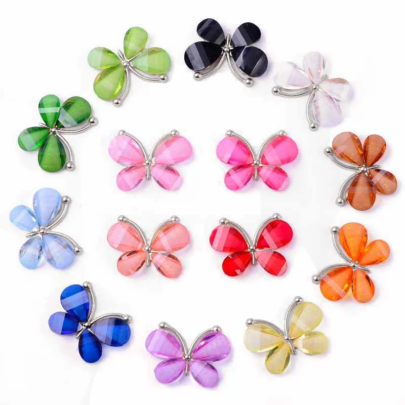 20pcs 2.2*2.8CM Silver Resin Alloy Flatback Butterfly Button For DIY Clothing Applique Metal Wedding Embellishment Jewelry Craft