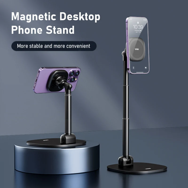 VRIG MG-04 Składany stojak na telefon stacjonarny z funkcją 360 °   Obrotowy magnetyczny uchwyt na telefon z regulacją wysokości dla iPhone'a