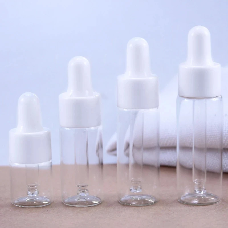 50pcs/lot clear Glass Essential Oil Bottles 5ml 10ml 15ml 20ml Dropper Bottle Jars Vials With Pipette For Cosmetic Perfume