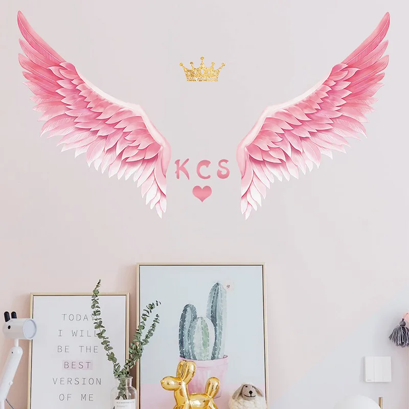 Pink Wings Crown Anime Wall Stickers For Kids Room Decoration Girl Room Decortion Wall Decor Bedroom Accessories Home Decor