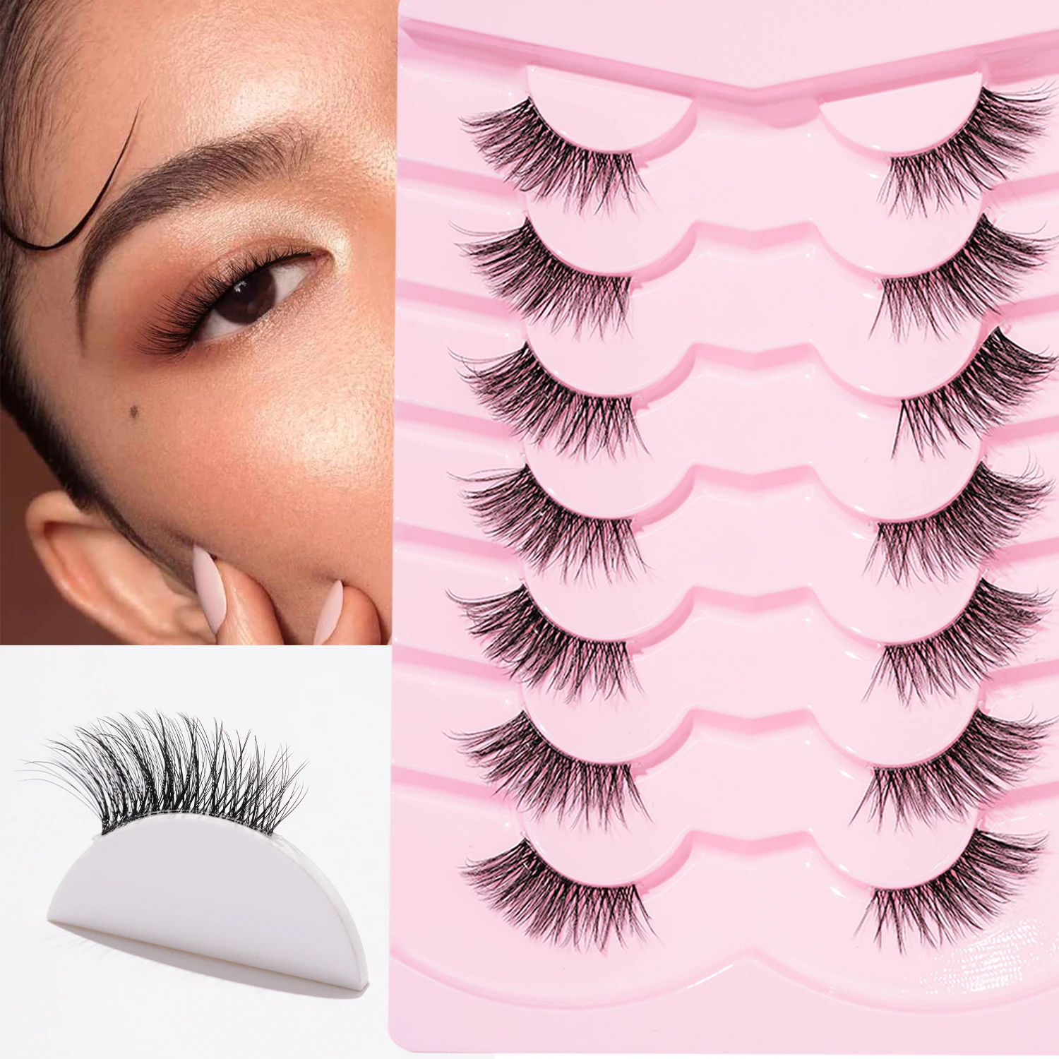 Half-eye false eyelashes 7 pairs of natural slender long transparent terrier tail half-eye false eyelashes girl group cartoon ey