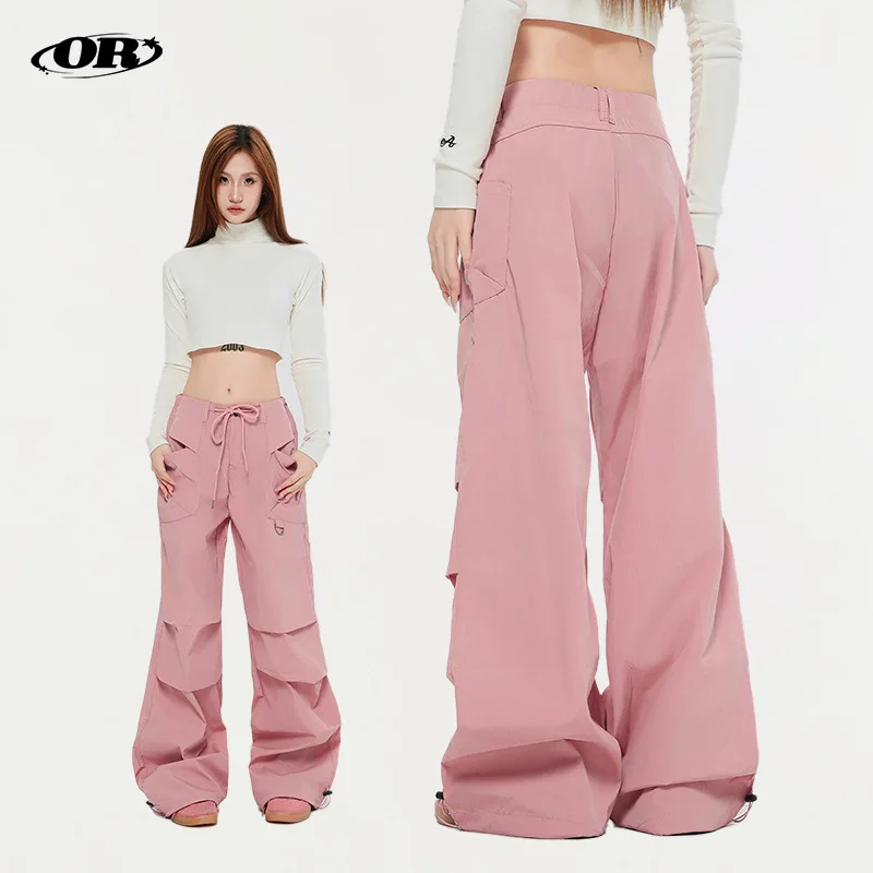 

OR FL American Baggy Wide Leg 100 Cotton Women Cargo Trousers Pull Rope Tuck in Your Waist Outdoor Paratrooper Slacks Y2k pants