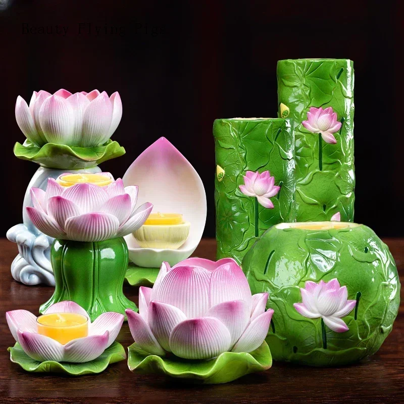 High Grade Ceramic Lotus Candle Holder, Butter Candle Holder,Buddha Ware Supplies Feng Shui Buddhism,living Room Home Decoration