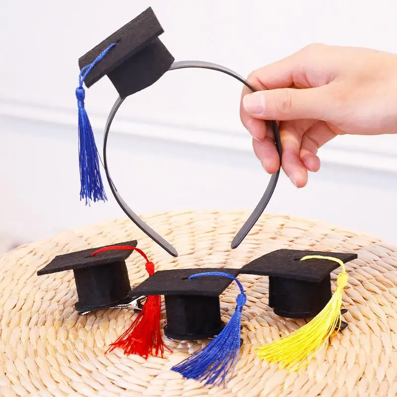 Hot！2Pcs Graduation Tassel Hat Mini Doctoral Cap Clip Headband Graduation Hat Party Stereoscopic Headdress Graduation Hair Decor view 3