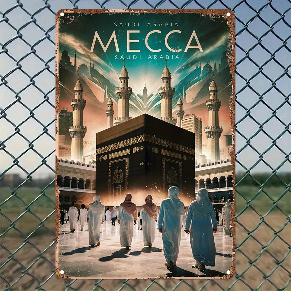 CIFBUY Vintage Mecca Kaaba Saudi Arabia Aluminum Wall Art Waterproof Durable Metal Sign Home Office Islamic Cultural Muslim Deco