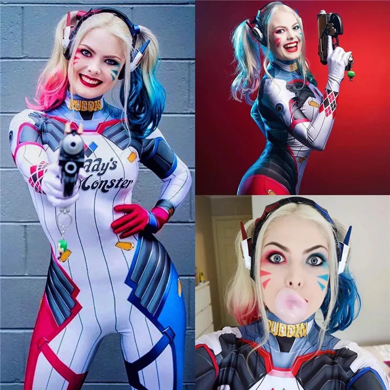 

Newest Woman Cosplay Costume DVA Superhero Halloween Party Zentai Bodysuit Adults Jumpsuits