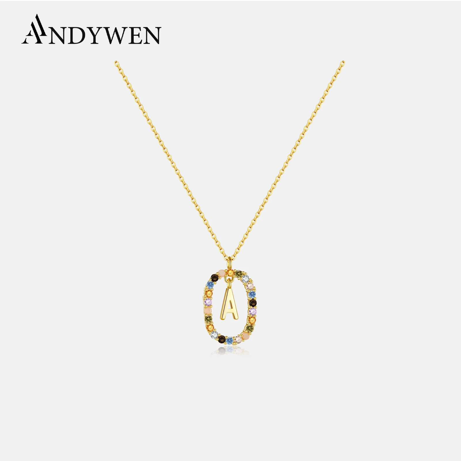 

ANDYWEN 925 Sterling Silver Gold Letters A - Z Initial M S C K Alphabet Pendente Long Chain Necklace Say My Name Fine Jewelry