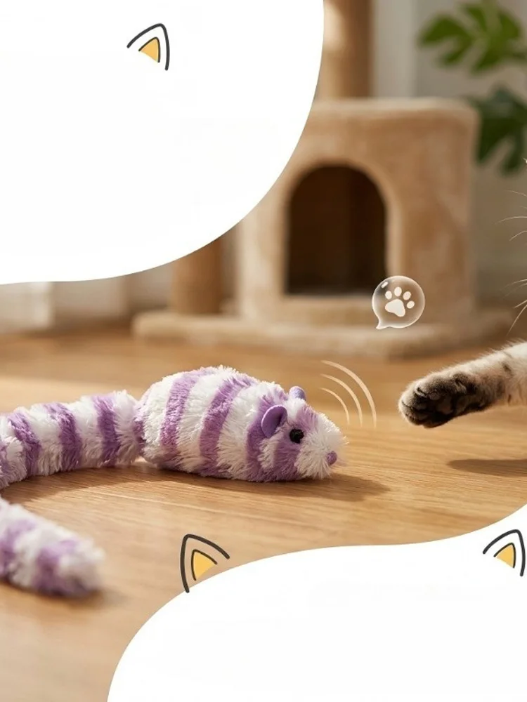 Interaktives Plüsch-Maus-Katzenspielzeug Quietschende Mäuseimitation Bissresistentes Kätzchen-Spielzeug Selbstunterhaltungsspiel Katzenspielzeug-Zubehör