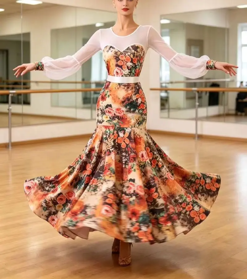 Standard Ballroom Skirt Advanced Printing Waltz Ballroom Dancing Wear Women Customization Ballroom Competition Dance Dresses