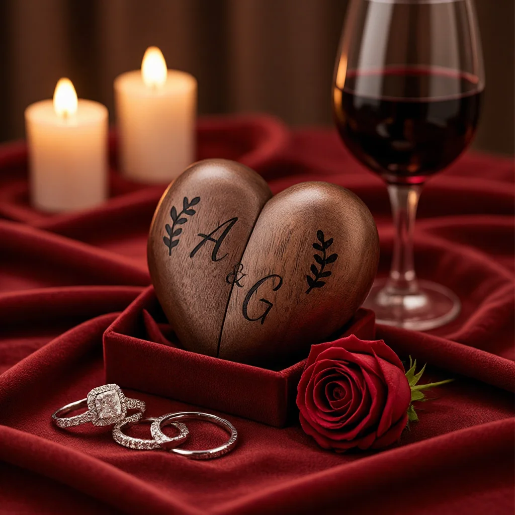 

Handmade Heart - Shaped Wooden Ring Box, Personalized Engraving for Proposals Ideal Wedding Jewelry Case Unique Gift for Fiancée