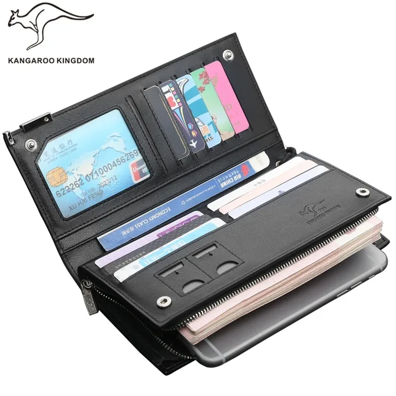 الكنغر المملكة الفاخرة جلد أصلي للرجال محفظة طويلة الأعمال الذكور العلامة التجارية مخلب حامل بطاقة المحفظة #5