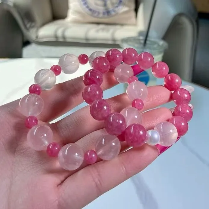 

Natural Crystal Bracelet, Rose Stone, Pink Crystal Stacked Bracelet, Fashionable and High-end Gift for Girlfriends and Daughters