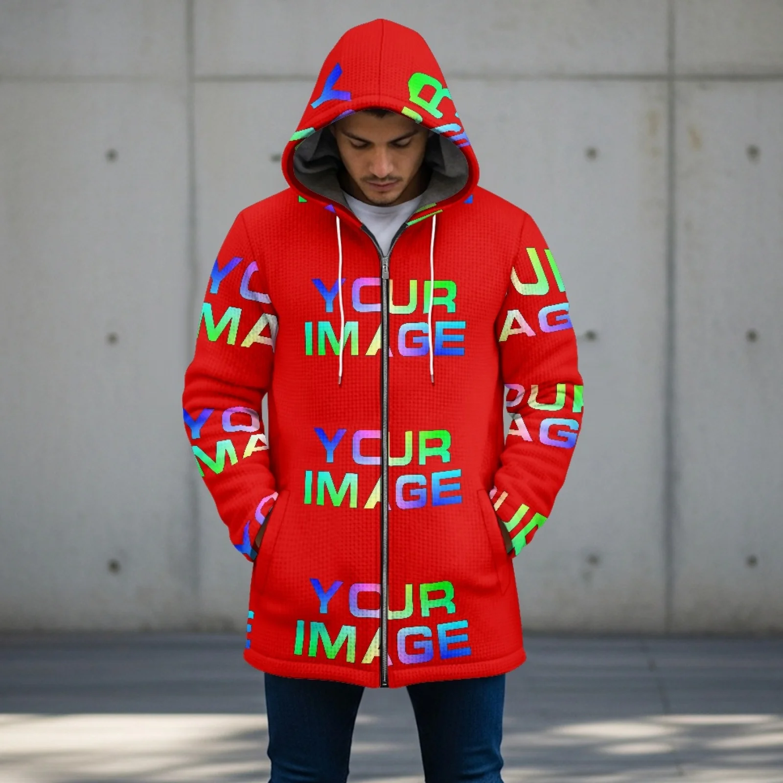 Print On Demand Winter Warm Men's Fleece Jacket Hooded Pockets Casual Norway Polar Jacket Cold-Proof Overcoat Plus Outwear