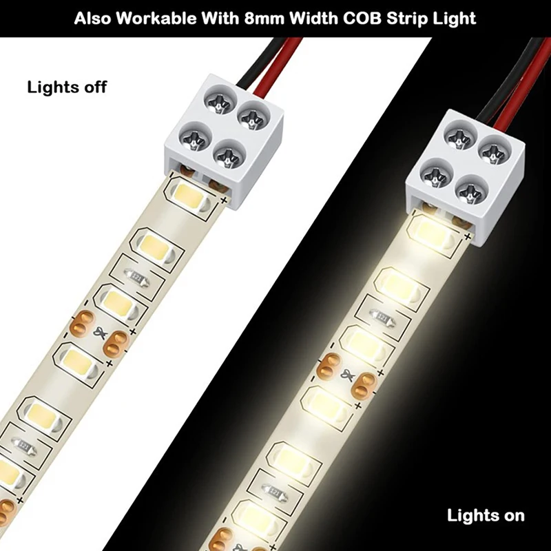 3/5/8/10Pcs LED Strip Connector 2Pin 8mm 5/12/24V Versatile LED Light Solderless Connector Adapter For 22/20/18/16AWG Solid Wire