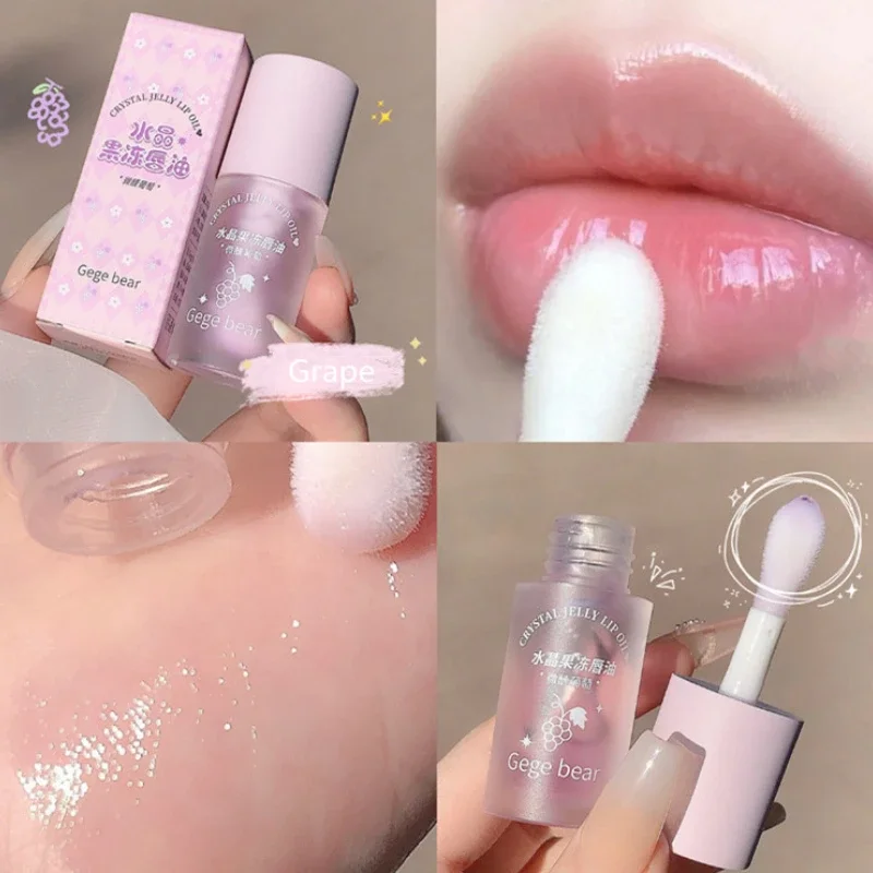 Crystal Jelly Lip Oil Long Lasting Non-sticky Repair Moisturizing Hydrating Peach Grape Lip Oil Lip Tint Plumper Lips Care Serum