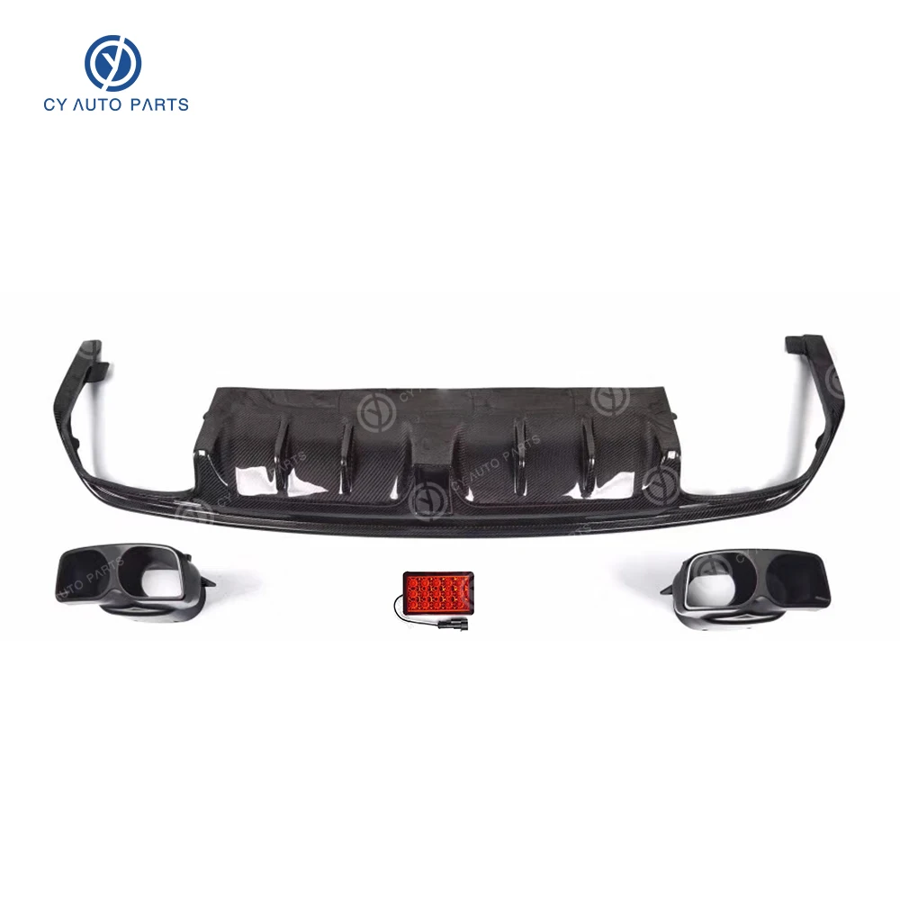 Car Rear Bumper Carbon Fiber Diffuser Lip Fins Spoiler With Brake Light For Mercedes Benz S Class S63 W222