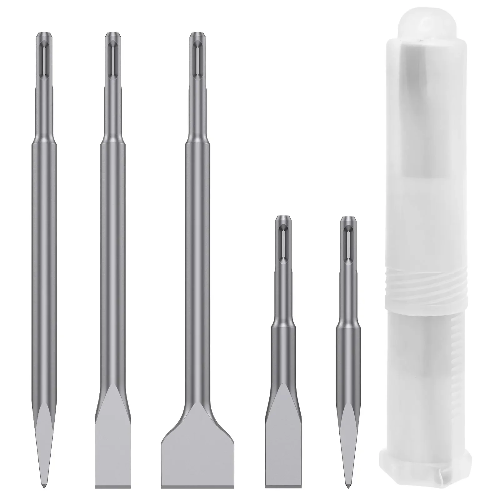 

5Pcs Tempered Steel Round Handle Chisel Bit Set Efficient Cement Removal Chisel Bit for Demolition Chipping Grooving Thinset