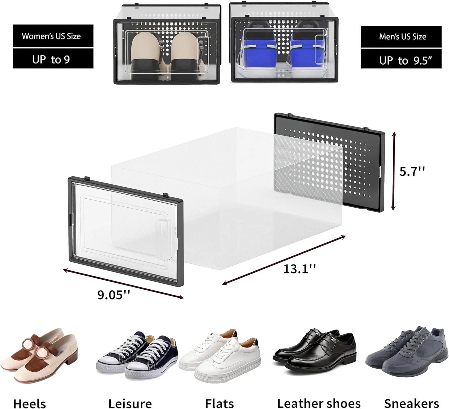 Imagem -06 - Clear Plastic Stackable Shoe Storage Bins Organizador para Cloconjunto Economia de Espaço Shoe Rack Dobrável Shoe Box Holder Pack