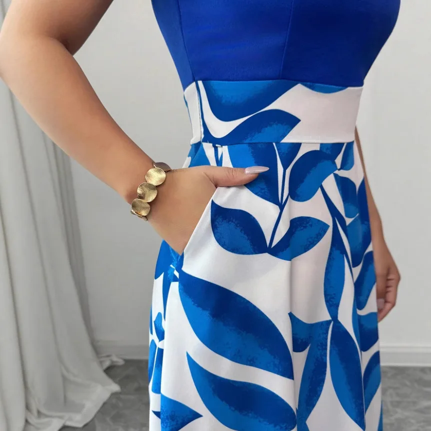 Three Sisters Spring Summer Fashion Elegant Casual Birthday Party Vacation Seaside Woman Clothes Sleeveless Print Long Dress