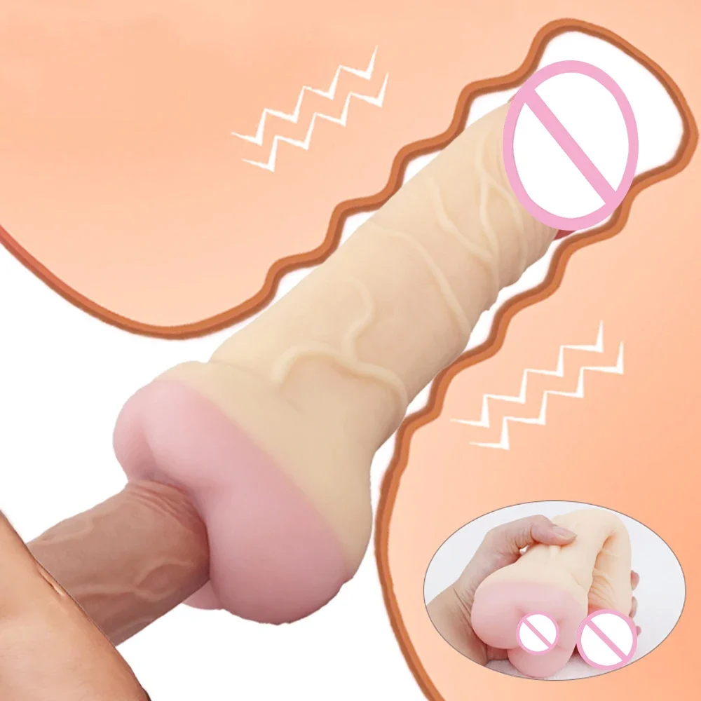 Realistic Pussy with Real Big Penis Enlarger Sleeve Vagina Anus Masturbation Sex Toys for Men Women Adult Erotic Supplies