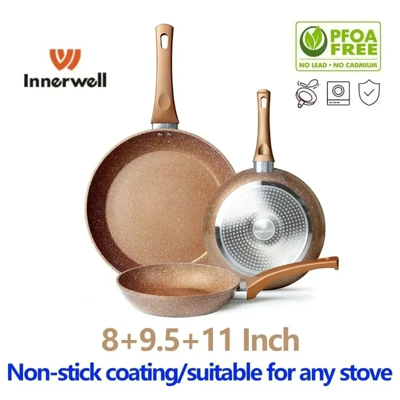 

Home Kitchen 3pc/Sets Frying Pan Nonstick Non-toxic Coated Skillet Egg Steak Gourmet Cooking Pot Cookware Compatible All Stoves