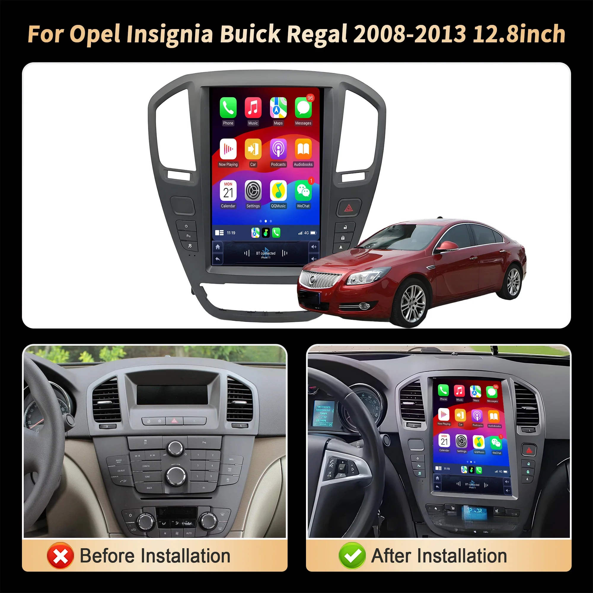 12.8 inch For Opel Insignia Buick Regal 2008-2013 Car Radio Android 14  4G GPS Wireless Bluetooth CarPlay Head Unit Touch Screen