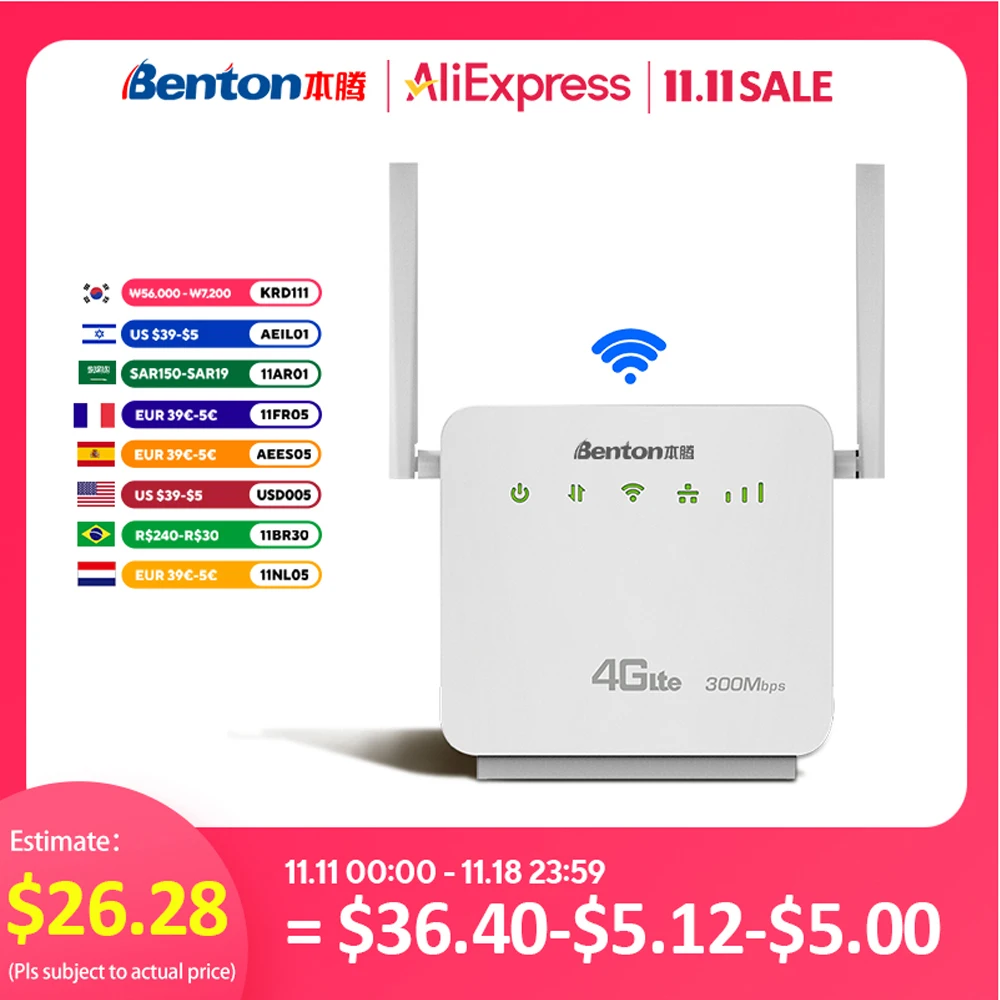 Benton cat4 4g lte roteador 300mbps desbloquear roteador sem fio com slot para cartão sim repetidor wi-fi 4g roteador wi-fi modem 32 usuários