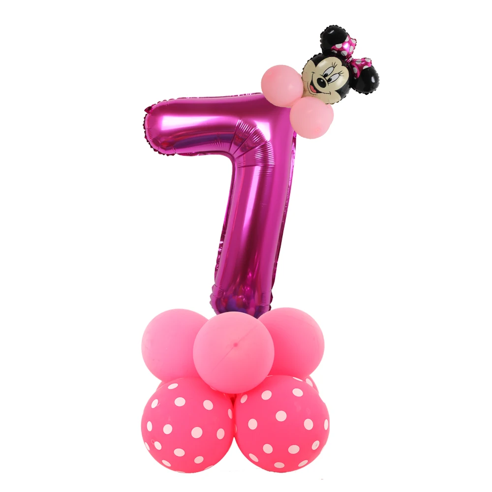 1 Set Minnie Numbers Balloon Gradient Rose Red Pink Number Mouse Head Balloon Column Girl Birthday Party Baby Shower Party Decor