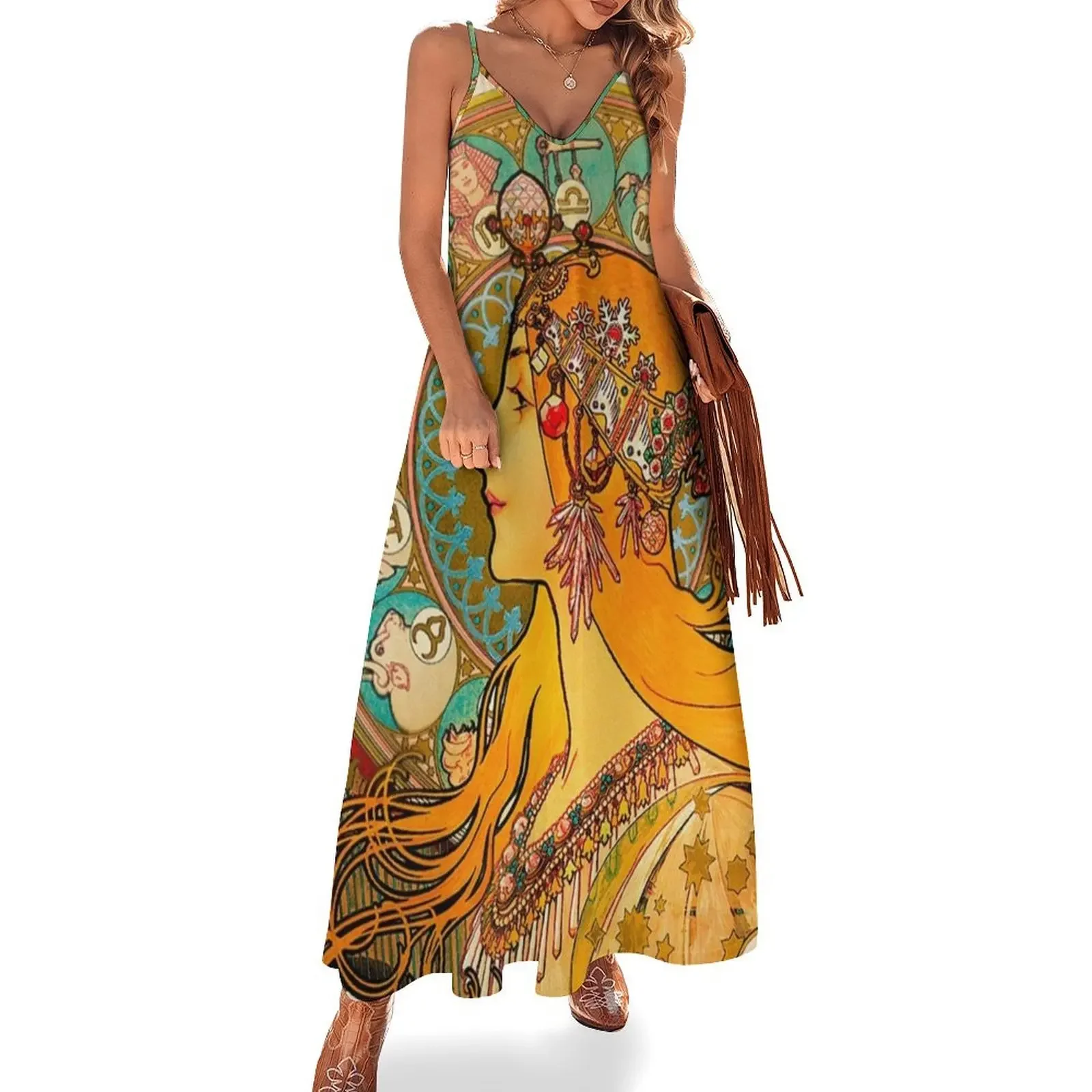 Zodiac, (1896) - Alphonse Mucha. HIGH DEFINITION Sleeveless Dress Women's summer suit luxury woman party dress