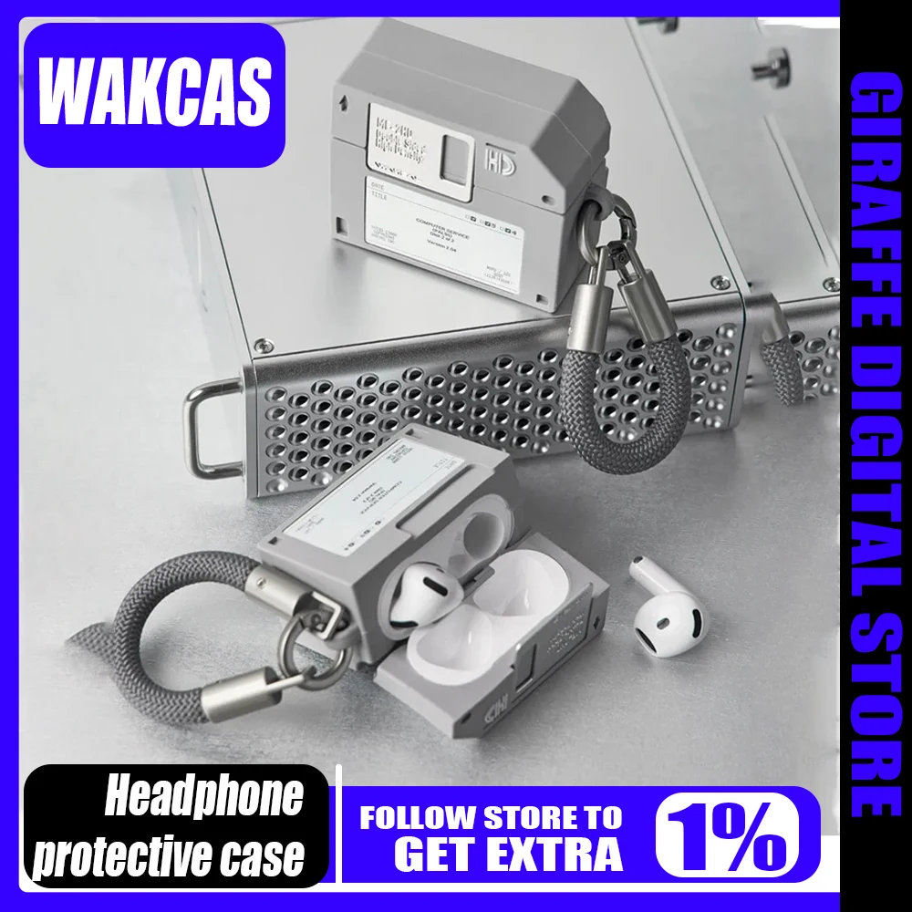 

WAKCAS Bluetooth Earphone Case Floppy Disk for AirPods Pro 3/2 AirPods 4/3 Earphone Cover Niche Earbuds Case with Hanging Rope