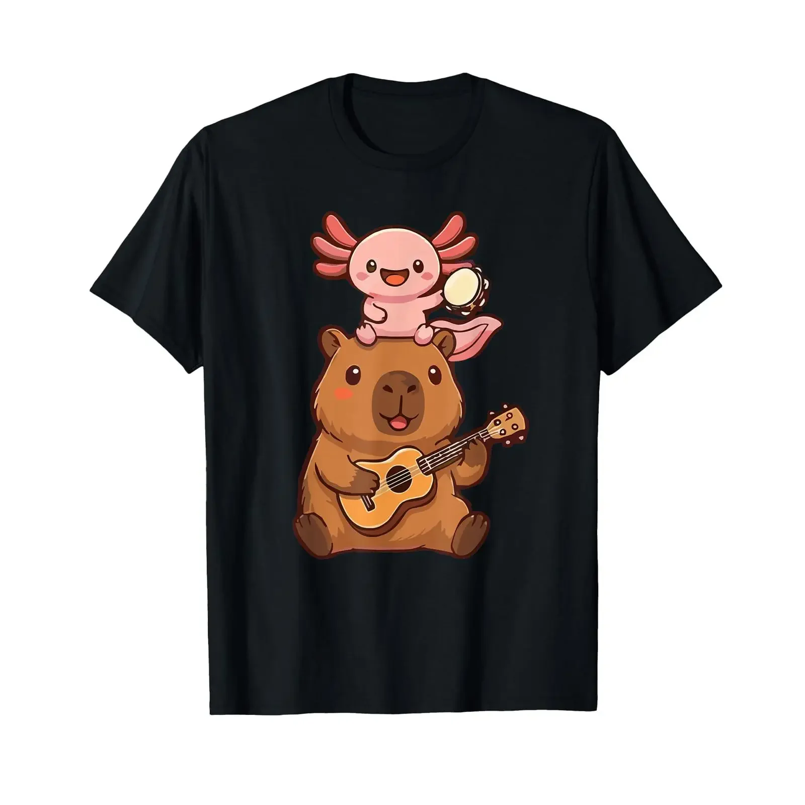 Capybara Axolotl Band Music Kawaii Animal Lovers Kids T Shirt vintage Washed Casual Top For Everyday Wear Unisex Versatile Soft