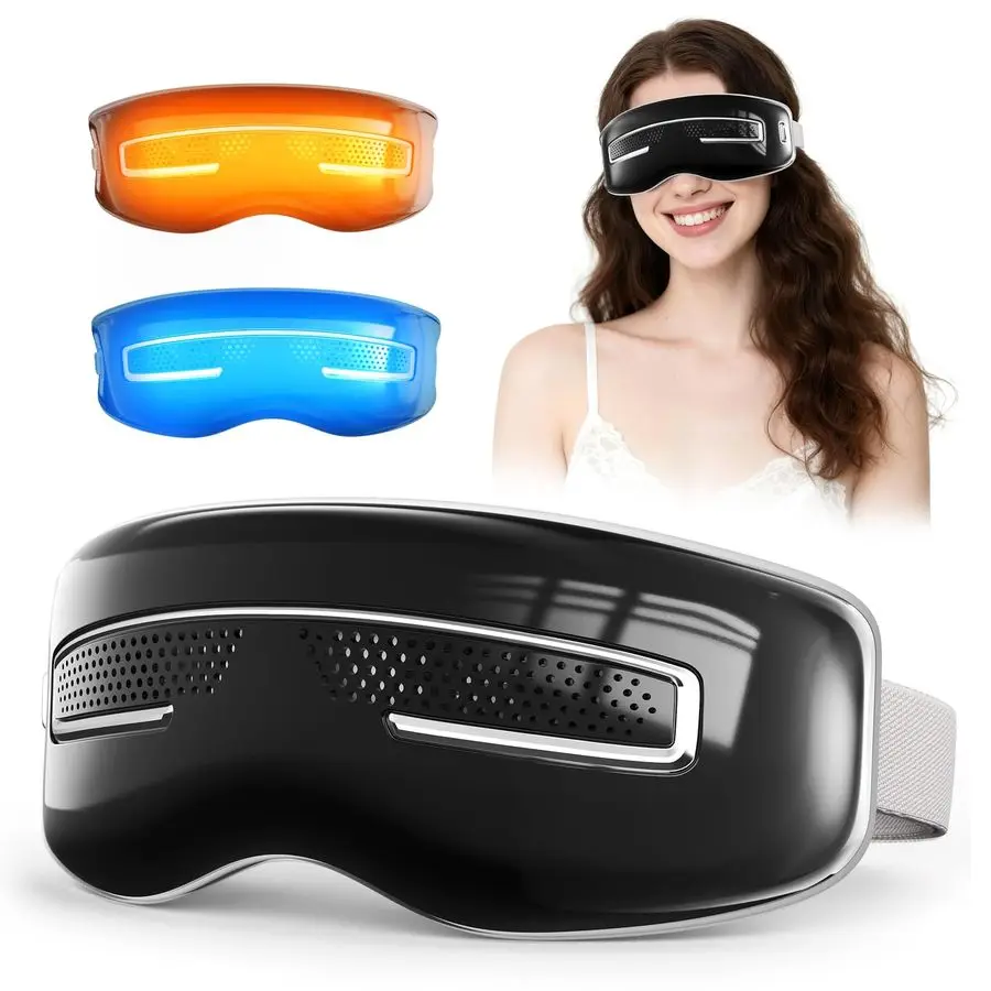 

Massager with Heat and Cooling, Integrated Smart Sleep Mask with Nose Rest and Soft Silicone Massage Head, 4 Massage Modes for M