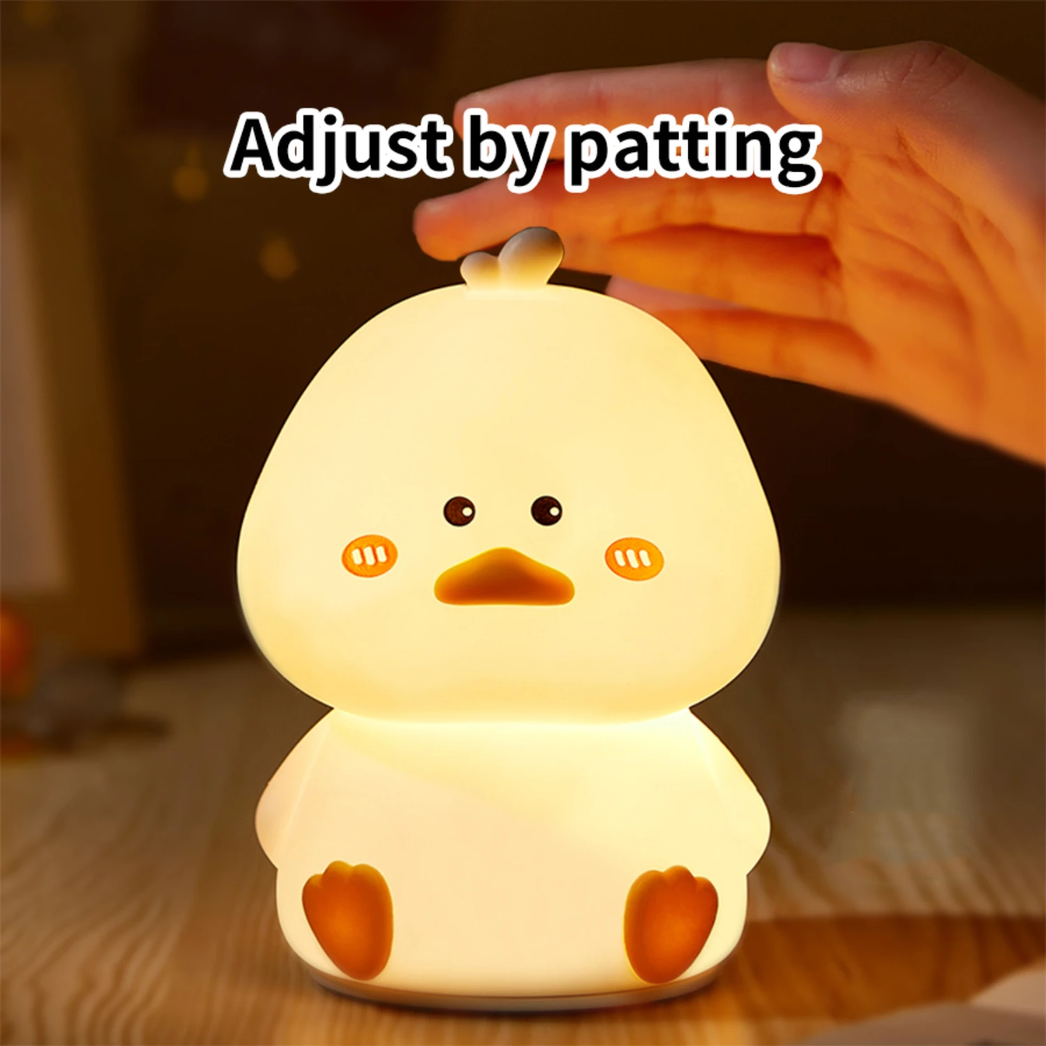 

New Adorable and Cute Rechargeable Silicone LED Duck Night Light for Children's Bedroom, Soft Glow Bedside Lamp, Fun Patting Nig