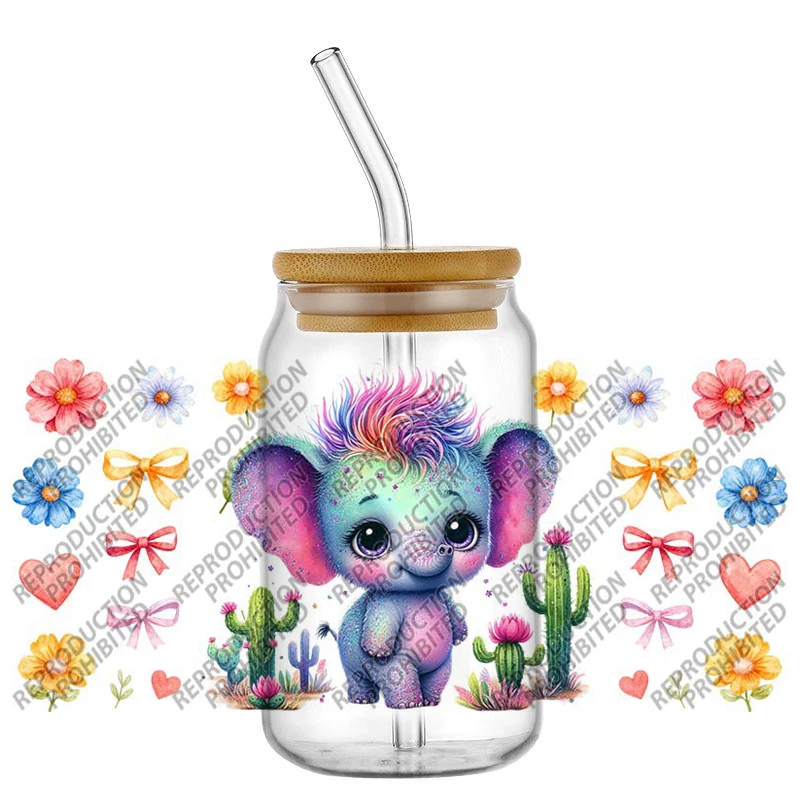 

Новая 3D наклейка Kawaii Little Elephant, УФ DTF, водонепроницаемая переводная наклейка для чашки 16 унций, сделай сам, милые мультяшные очки, украшение кружки